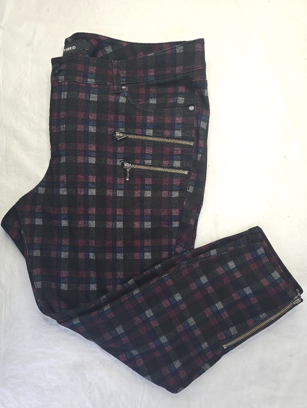 Torrid Plaid Pants Black Purple Skinny Zipper Ankle Stretch Punk Plus 20